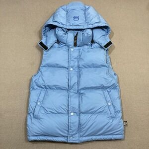 Aritzia TNA The Super Puff Vest Small Hooded Blue Water Repellent Wind Resistant